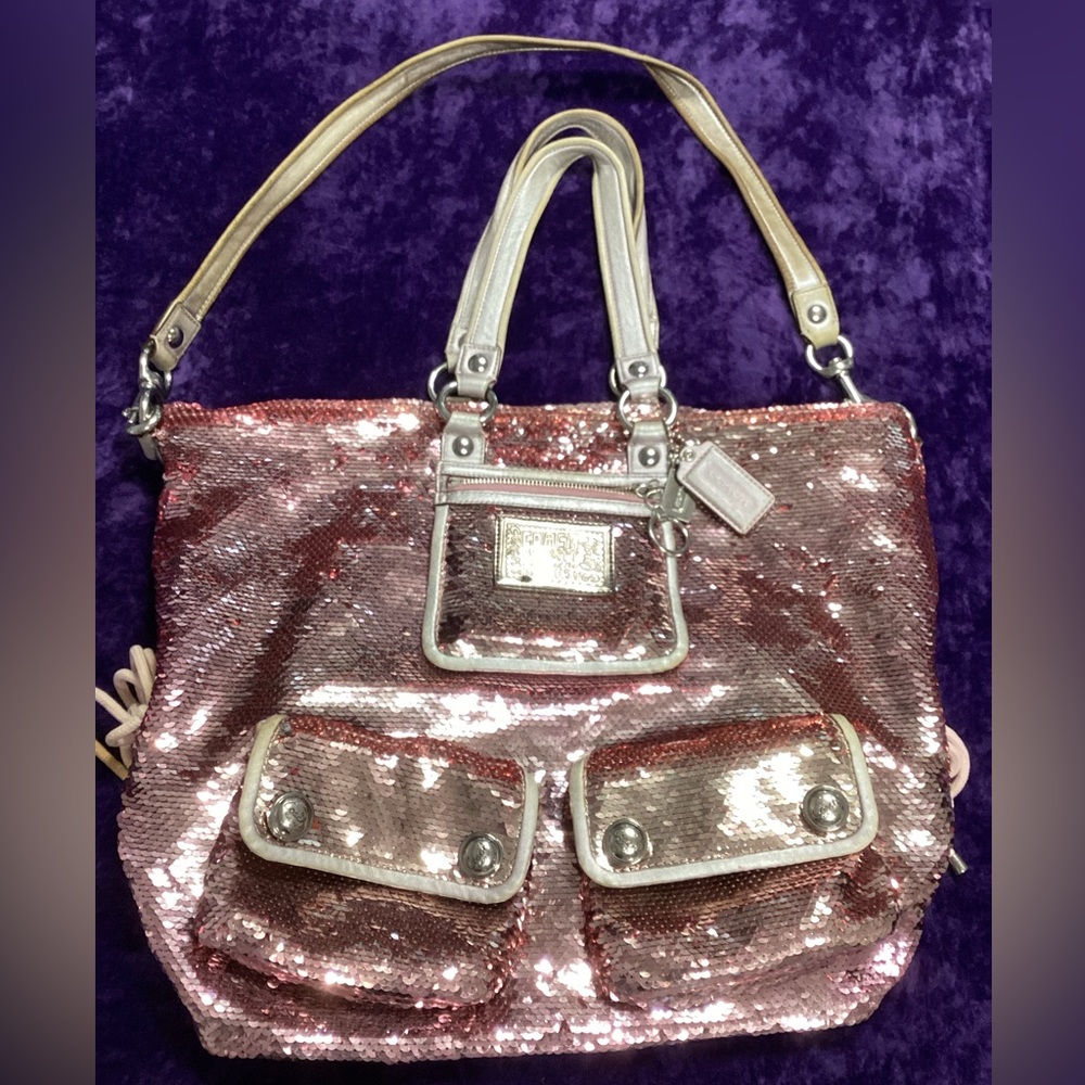 🦄 RARE XL Coach Poppy Spotlight Sequin Purse 🦄